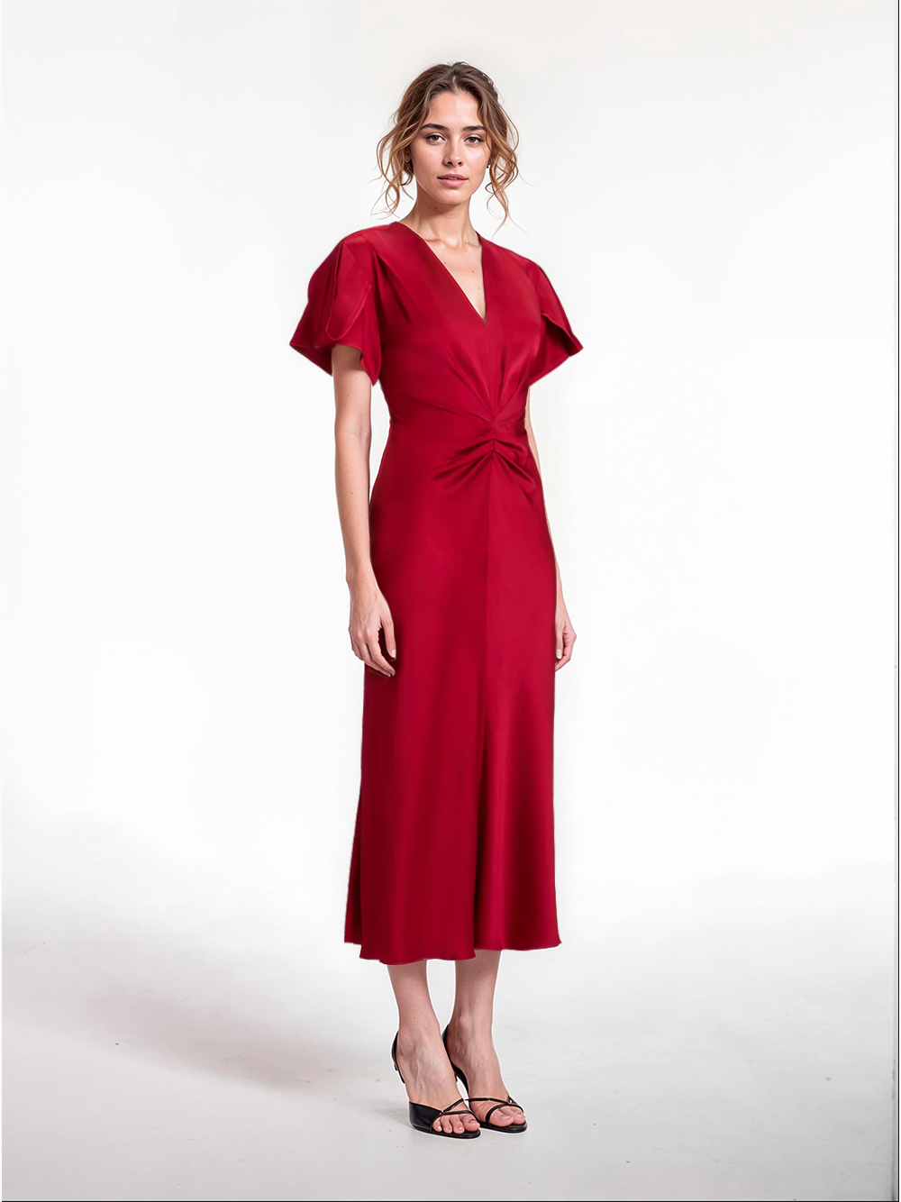 Vestido fruncido V-neck