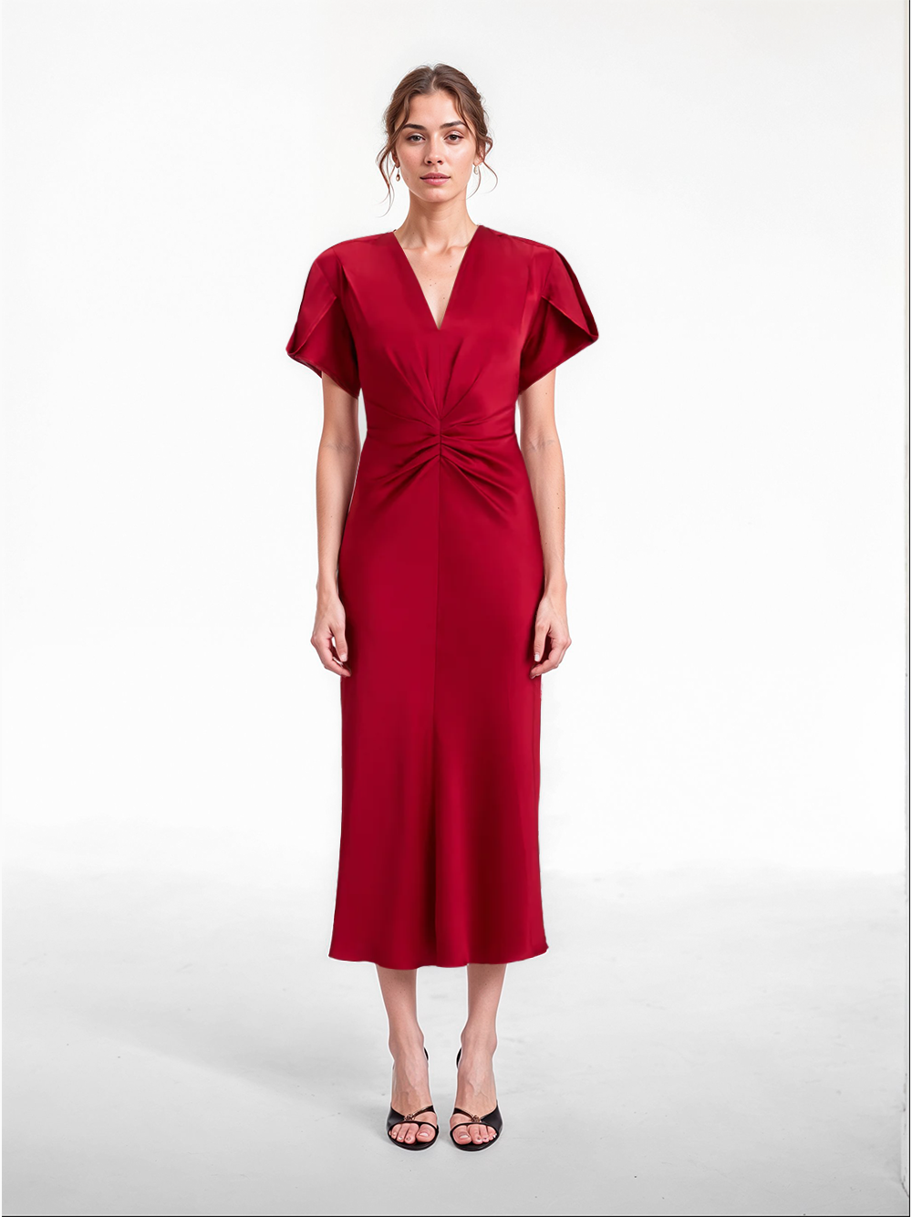 Vestido fruncido V-neck