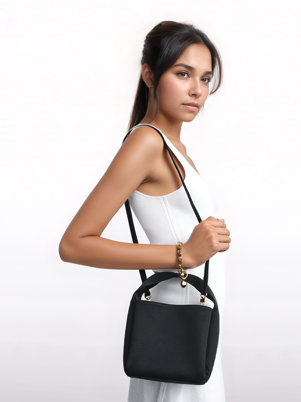 Petite satin bucket bag