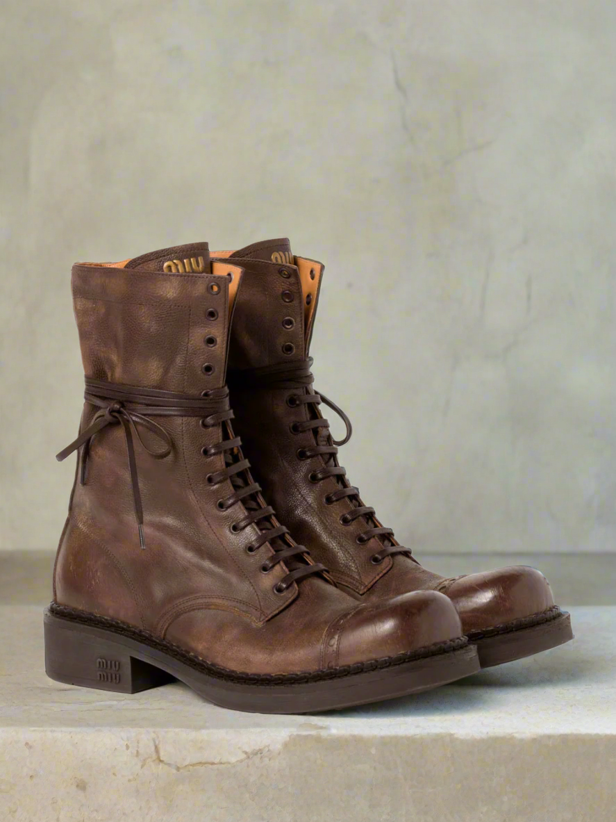 Leather laced booties | Miu Miu | OTTODISANPIETRO Leather laced booties | Miu Miu | OTTODISANPIETRO