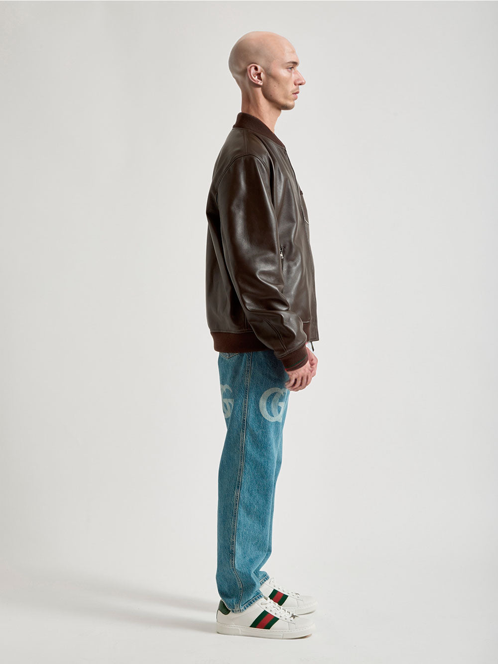 Leather bomber jacket