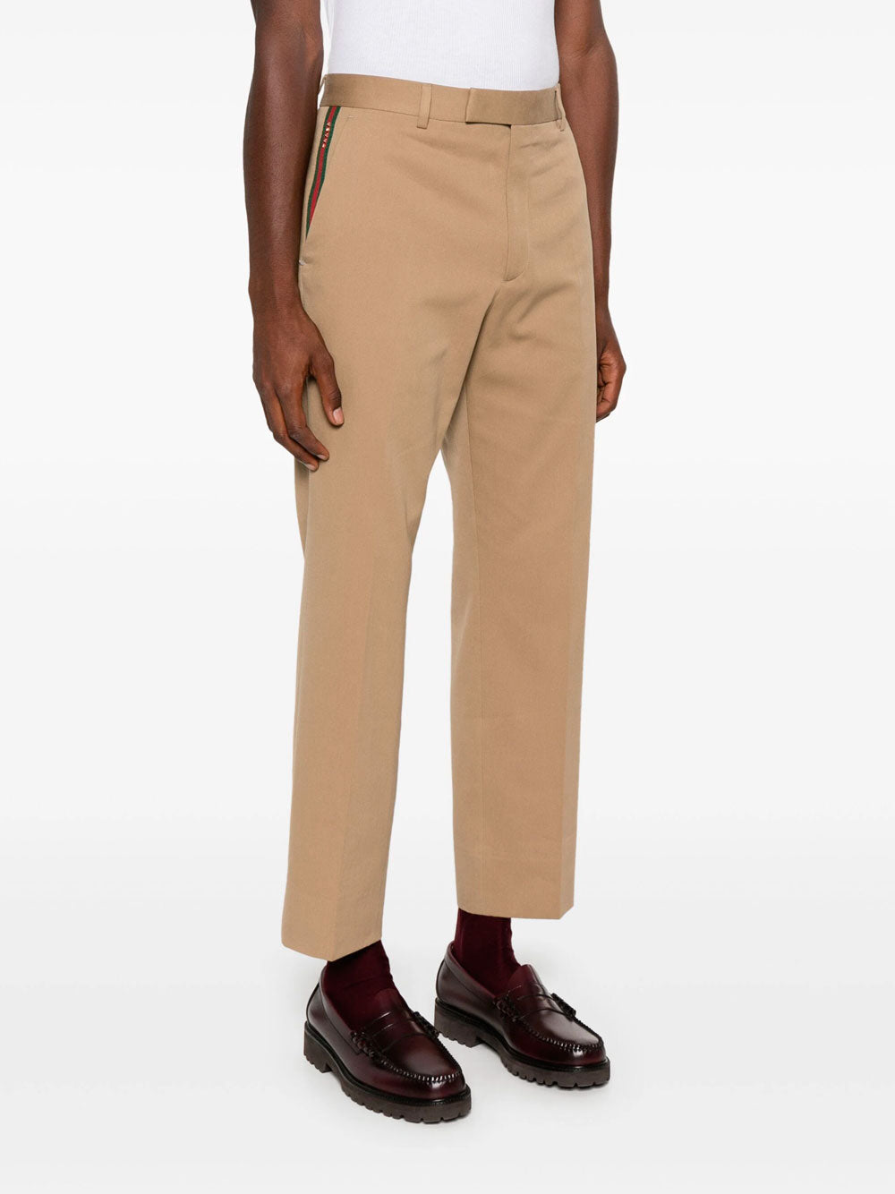 Web-stripe trim trousers