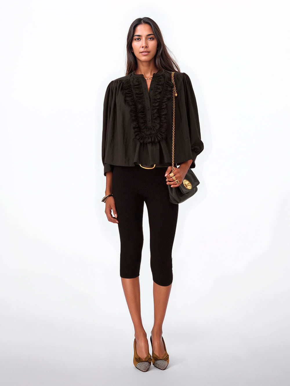 Gathered ruffle shirt