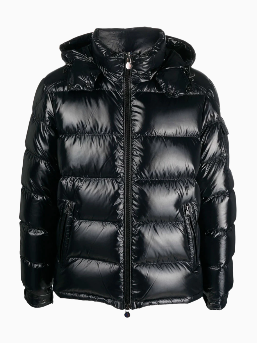 Black puffer moncler coat sales
