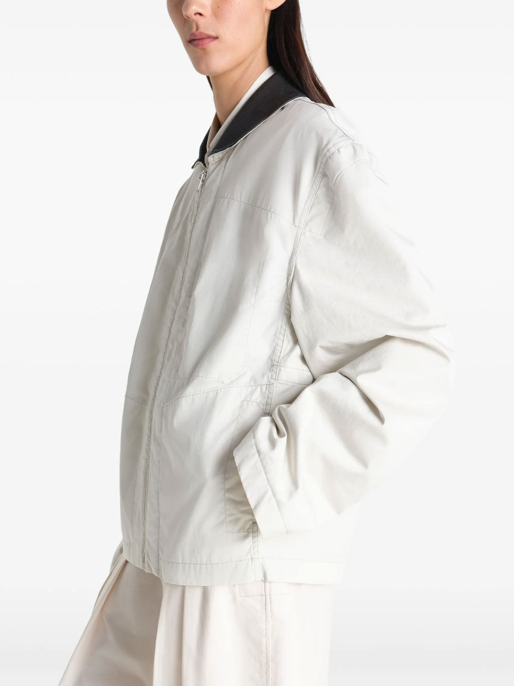 Leather collar jacket