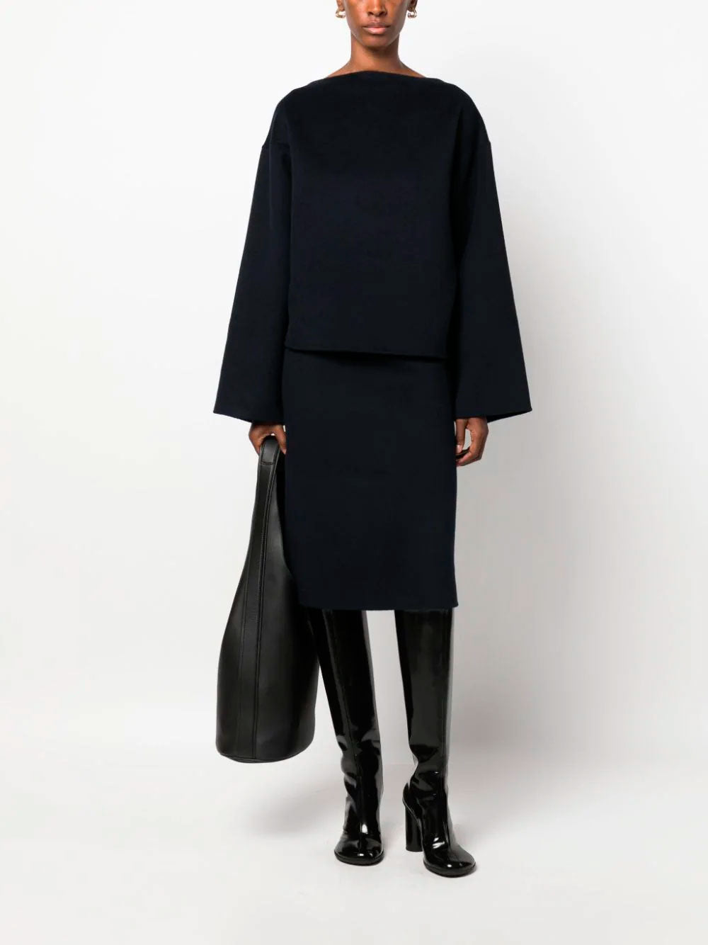 Side-slit wool skirt