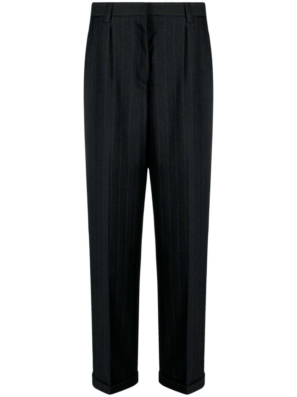 Pinstripe herringbone wool trousers