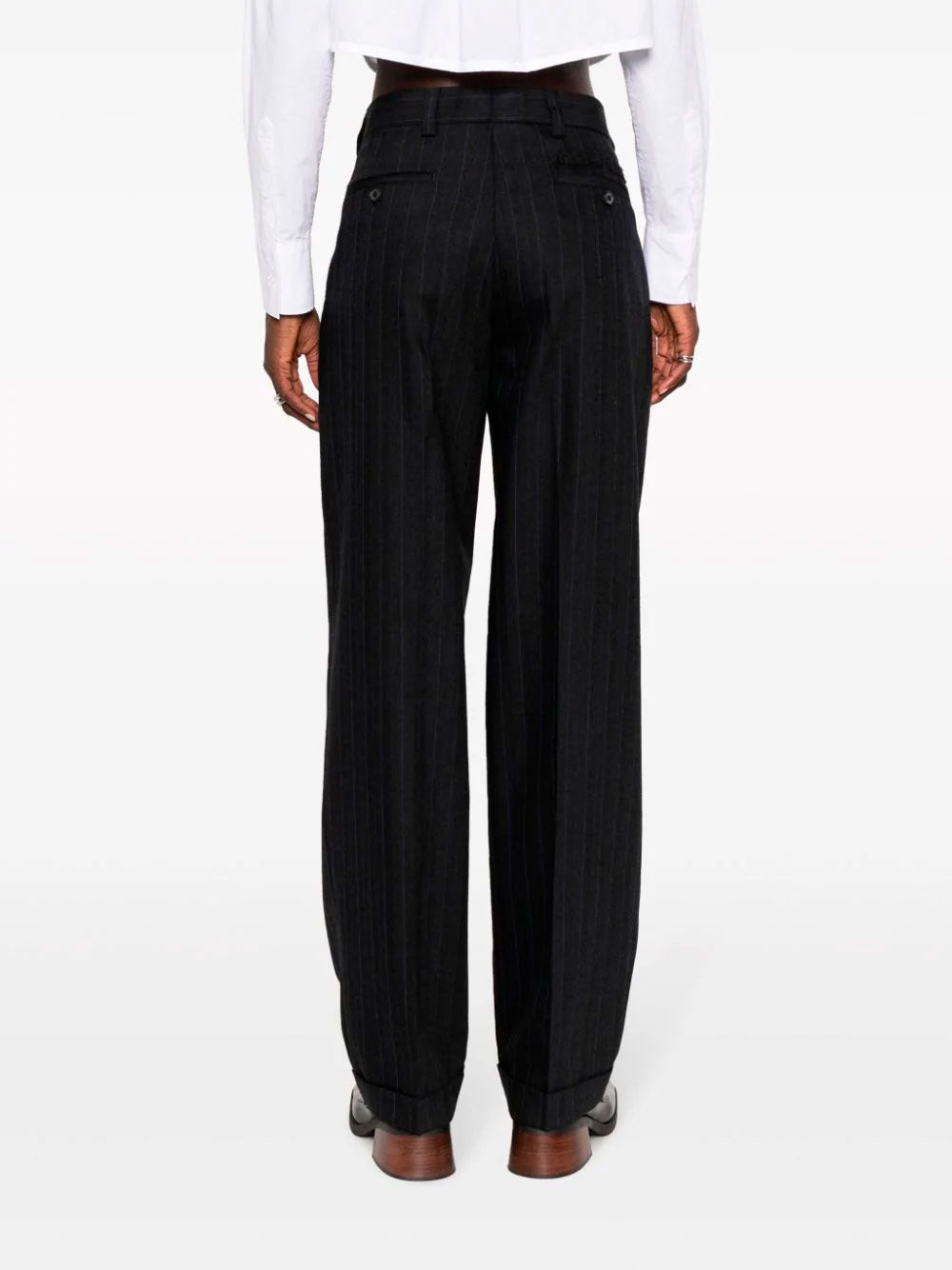Pinstripe herringbone wool trousers