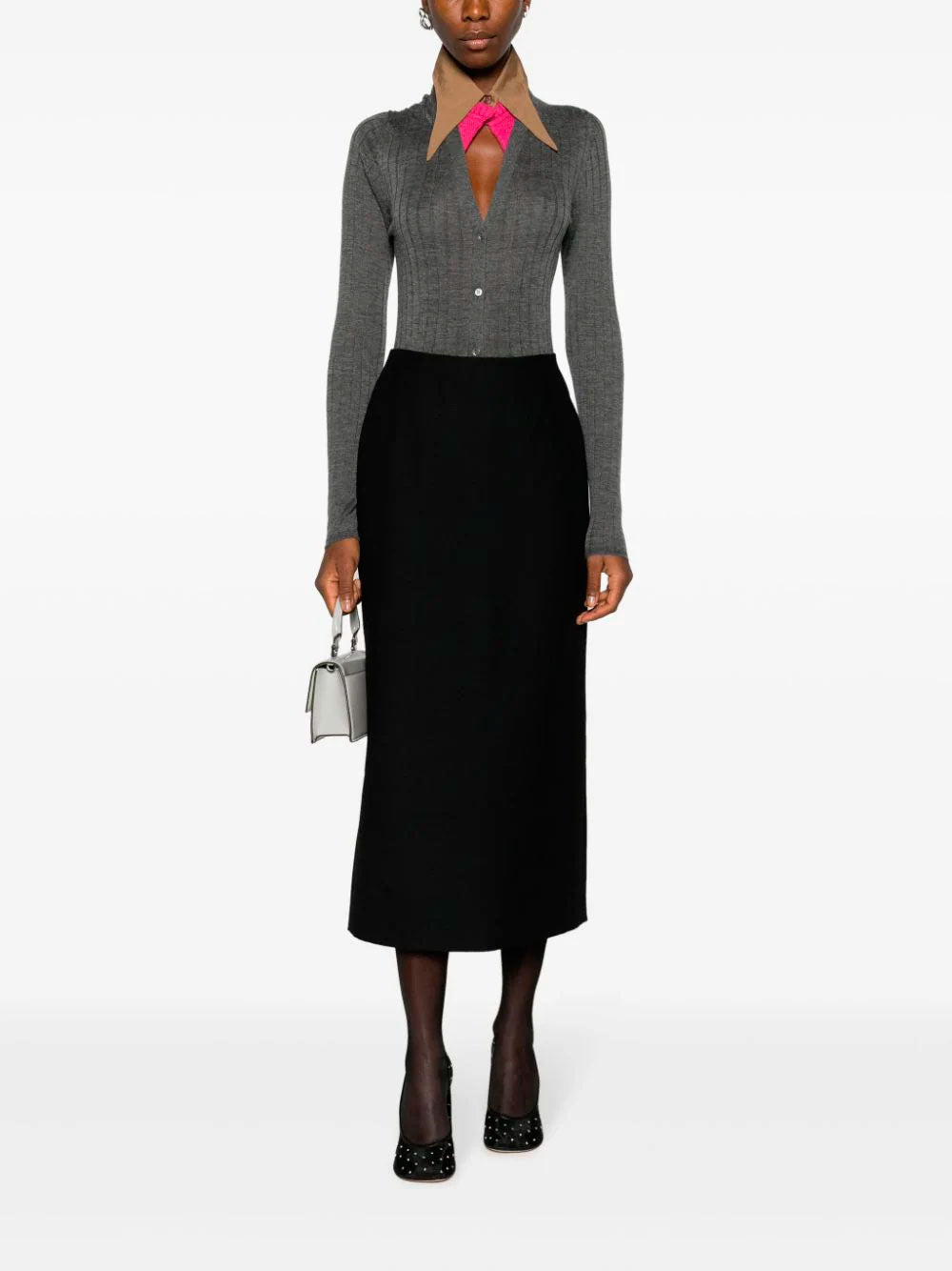 Rear-slit midi skirt