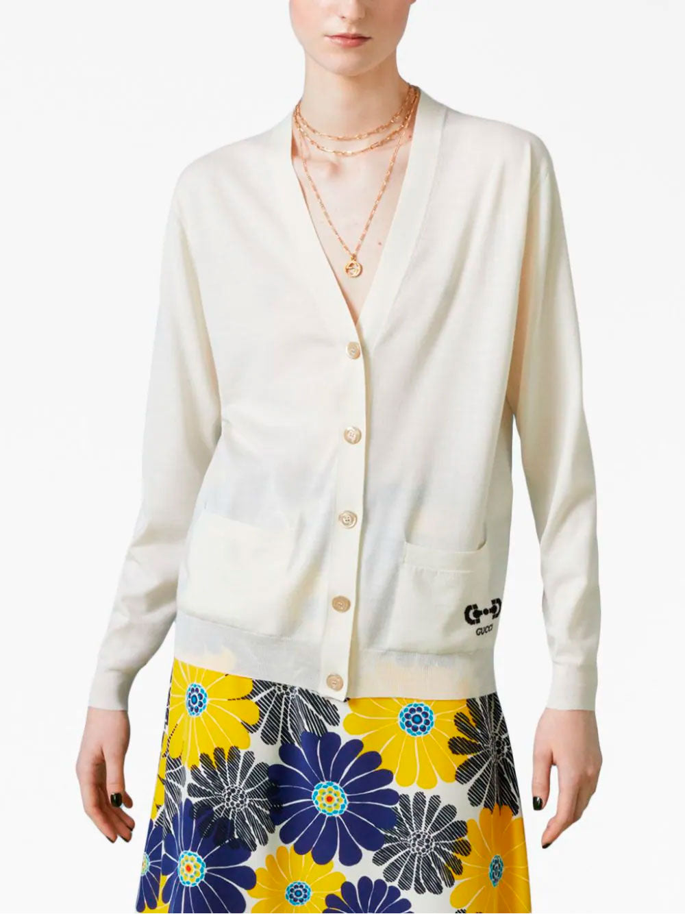 Horsebit-intarsia cardigan