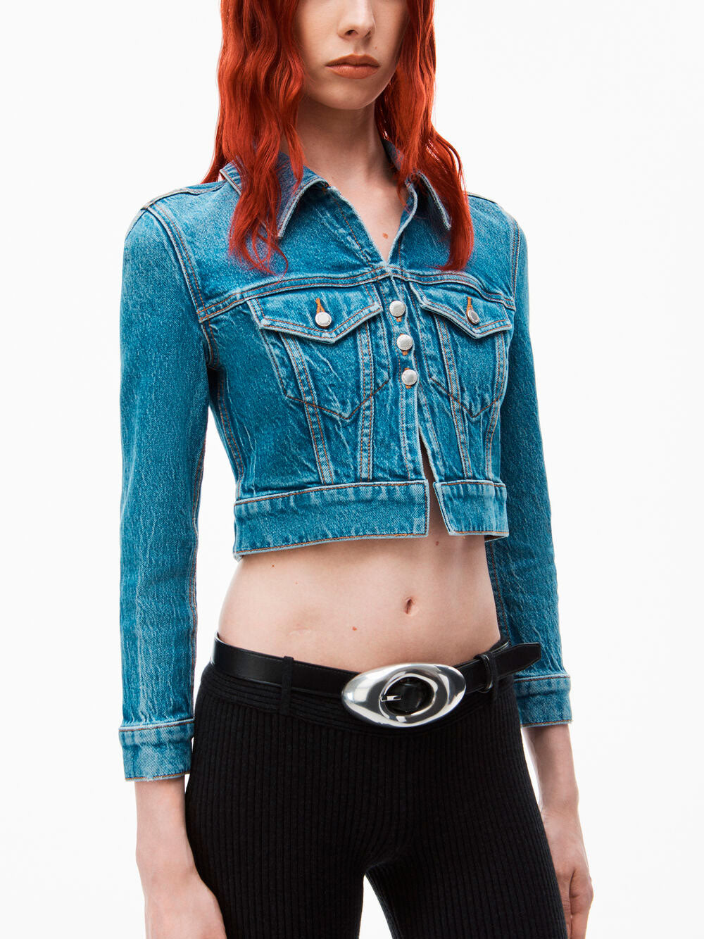 Shrunken trucker cardi in denim