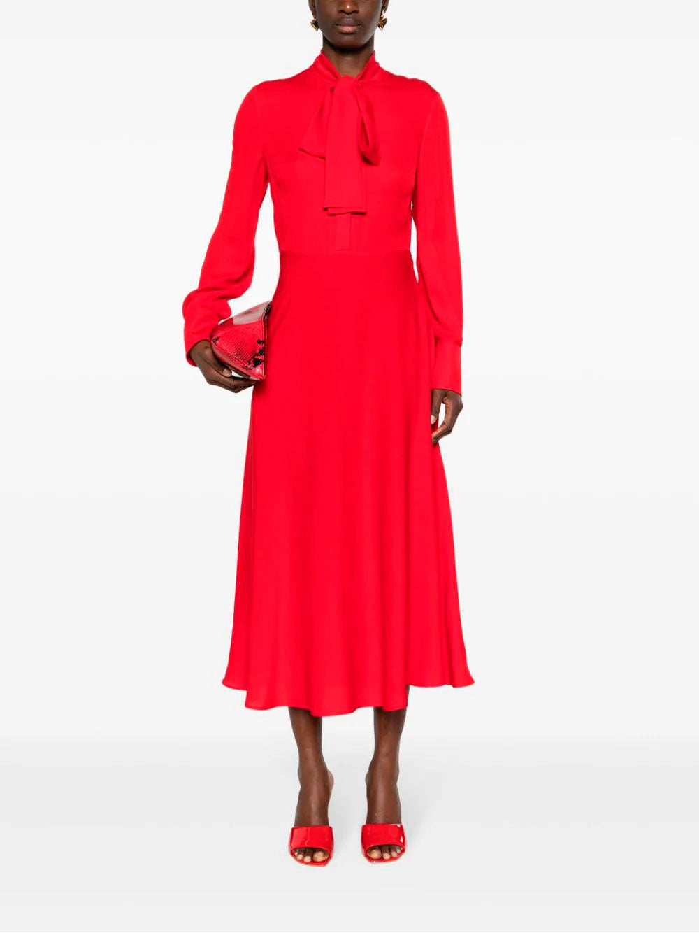 Tie-fastening silk dress