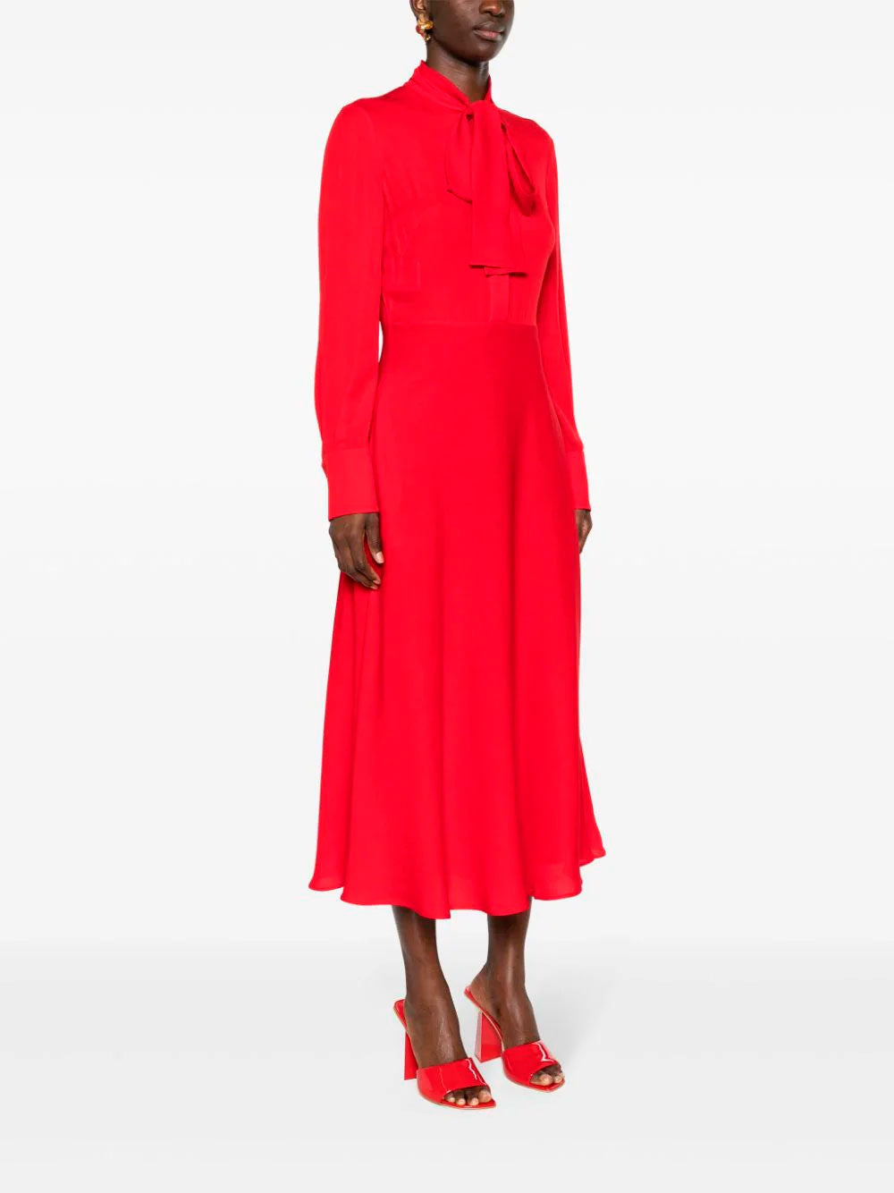 Tie-fastening silk dress