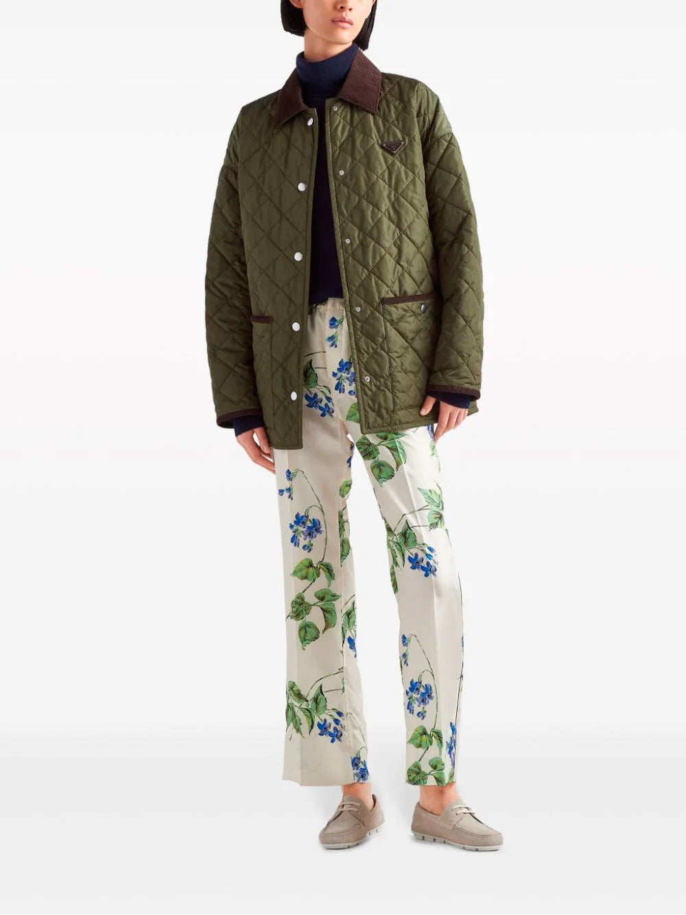Floral twill trousers