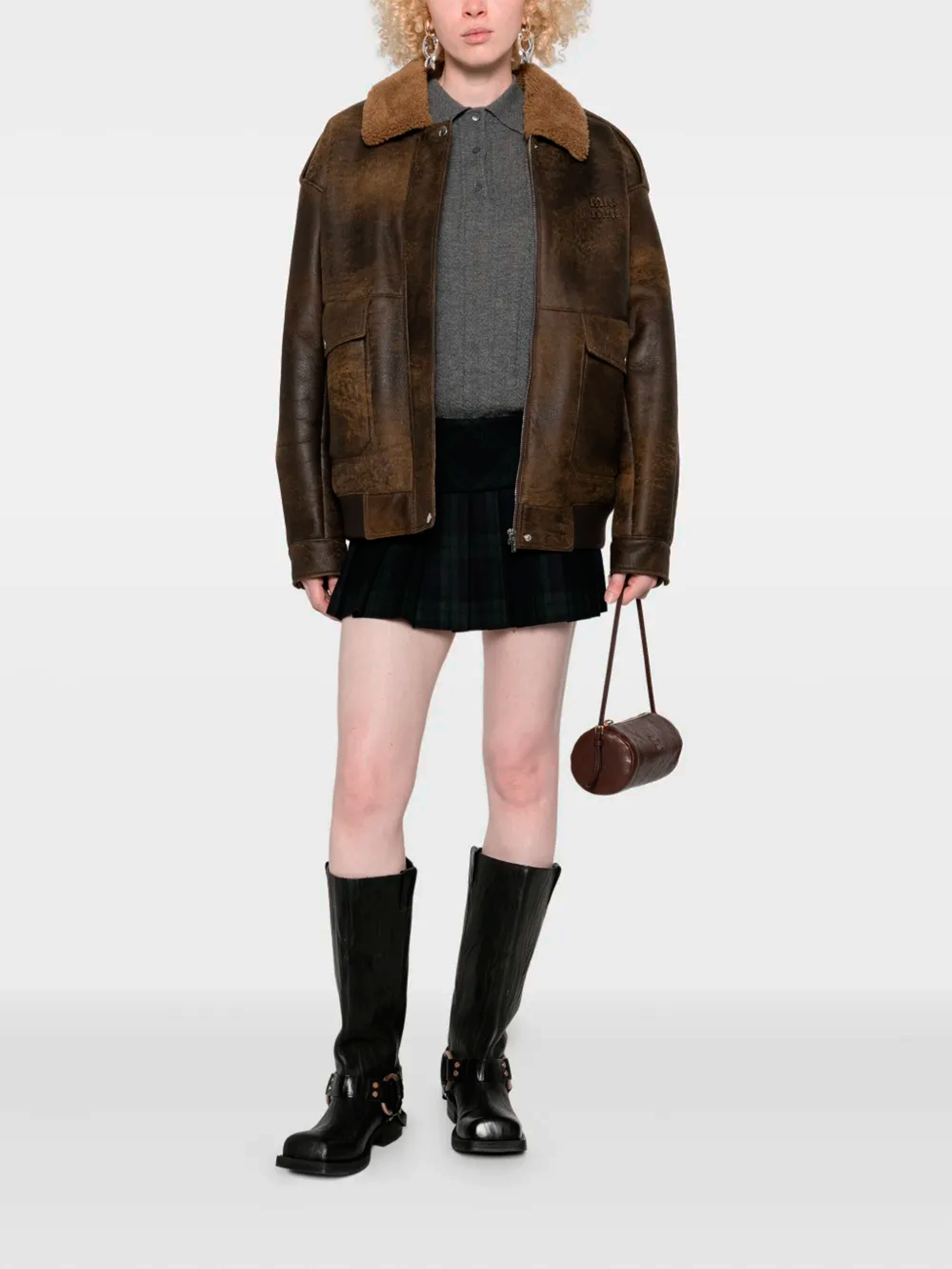 Leather bomber jacket