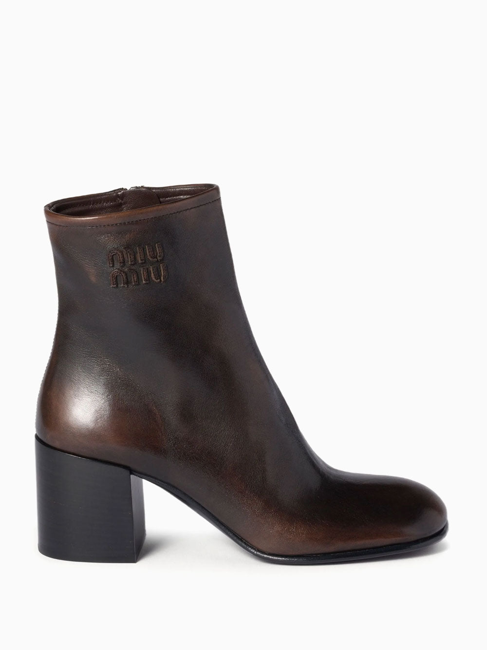 Miu Short Boots Brown Soluble In Water Calfskin
