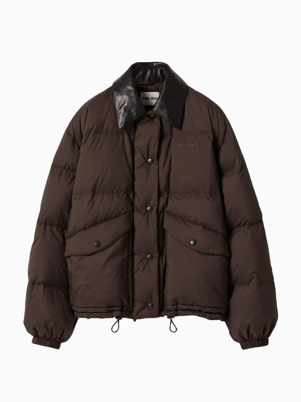 Leather-collar puffer jacket