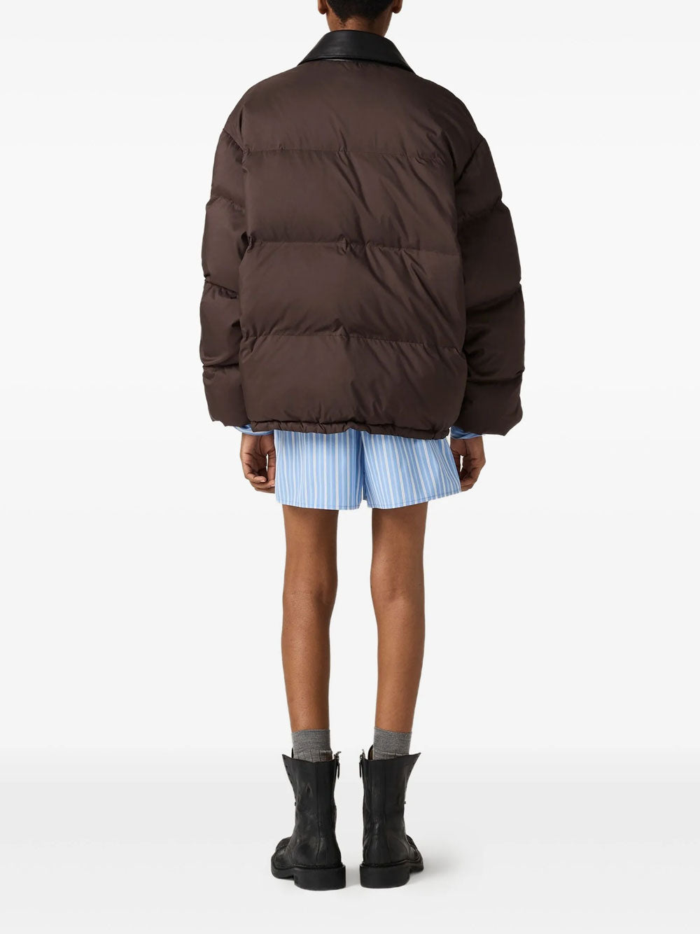 Leather-collar puffer jacket