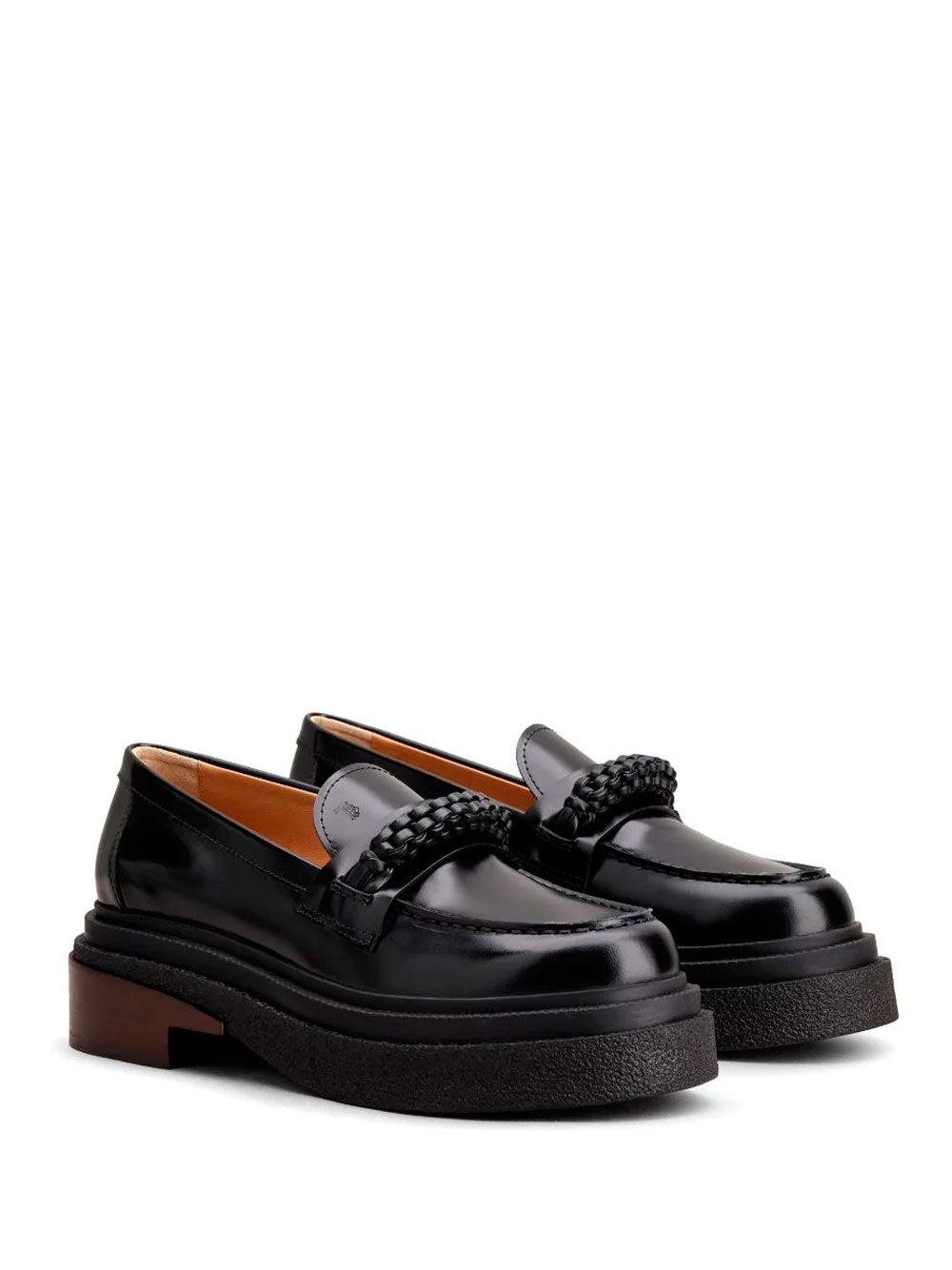 Chain appliqué leather loafers