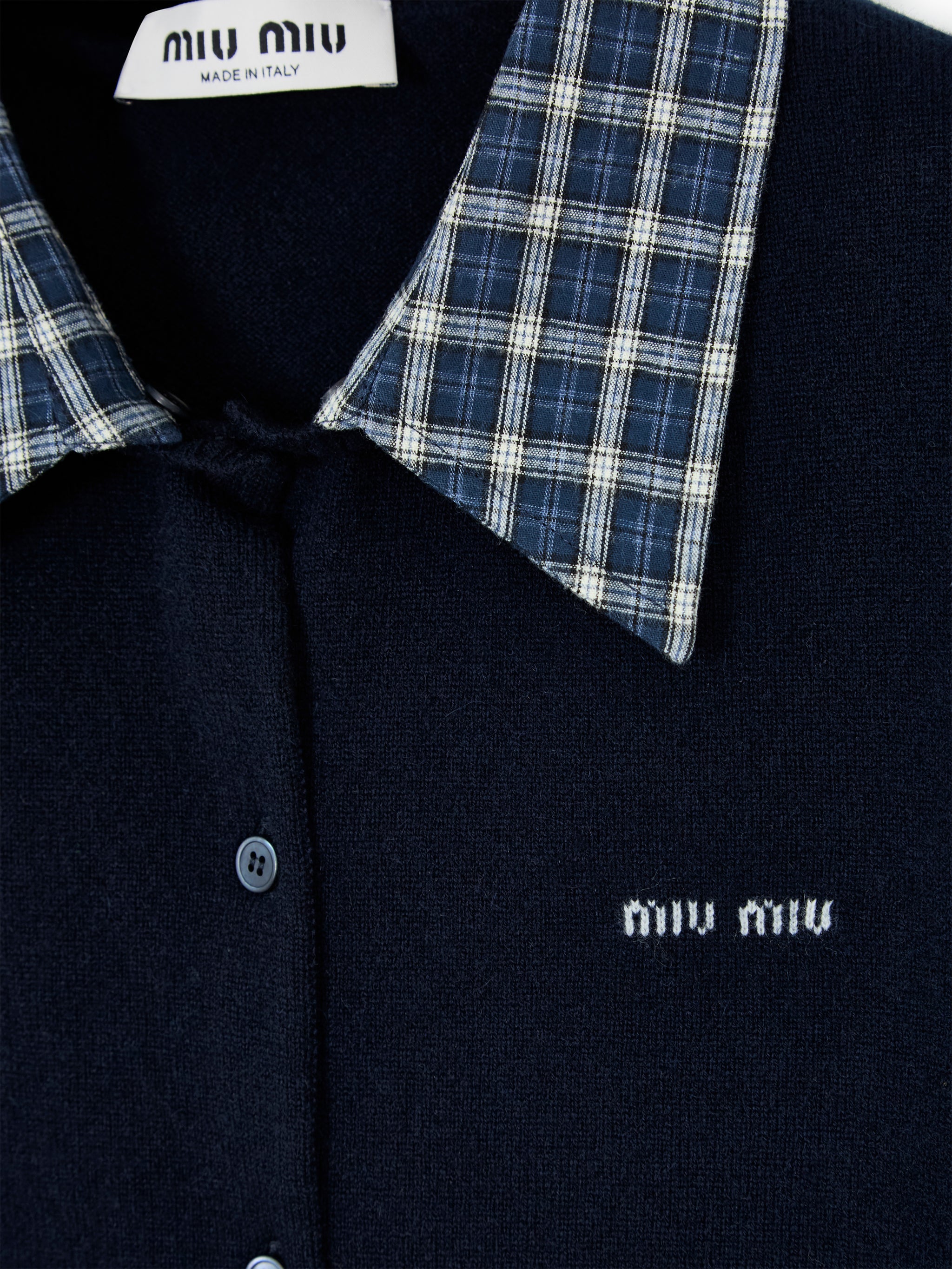 Check collar cardigan