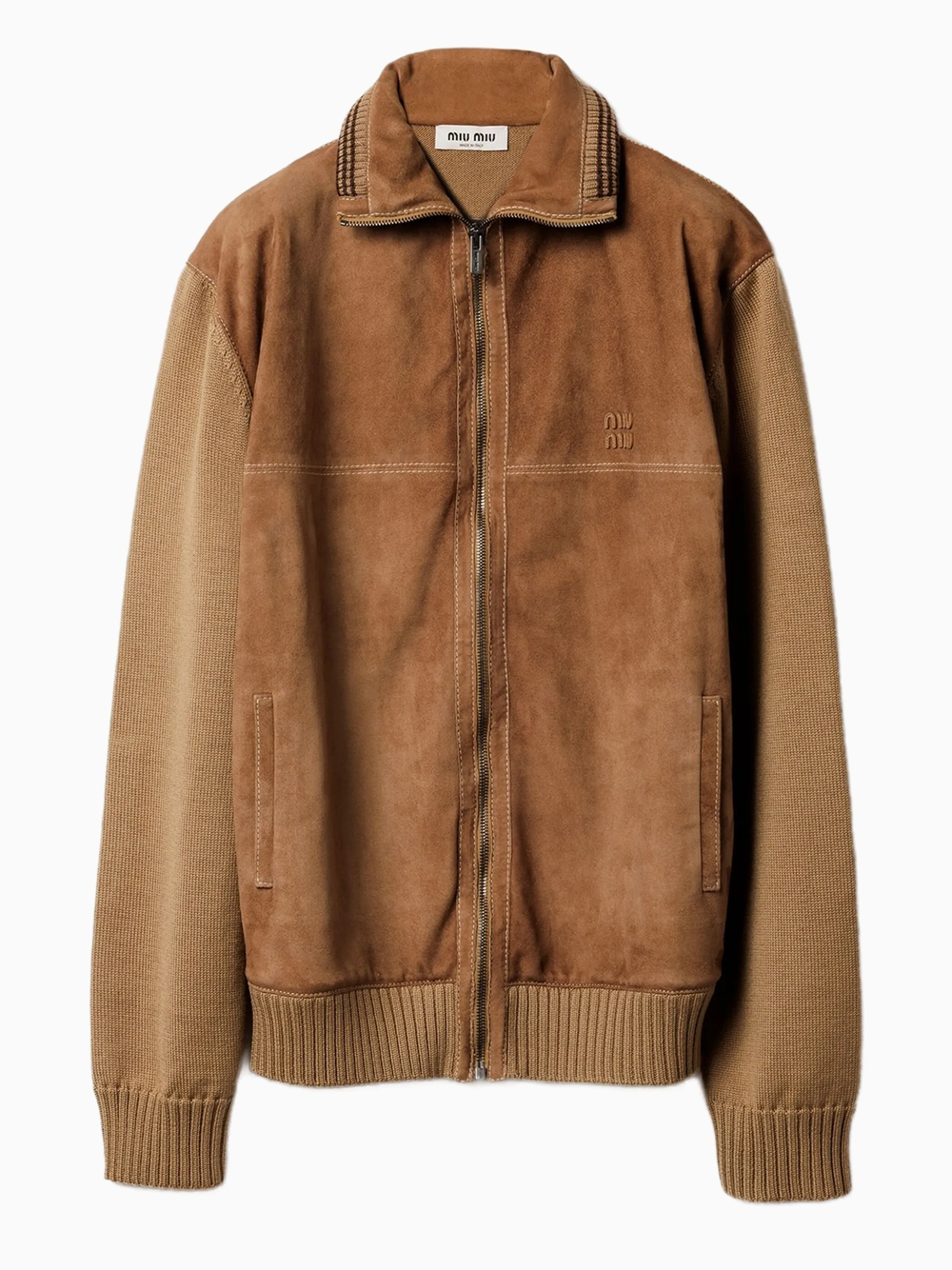 Suede-insert ribbed cardigan