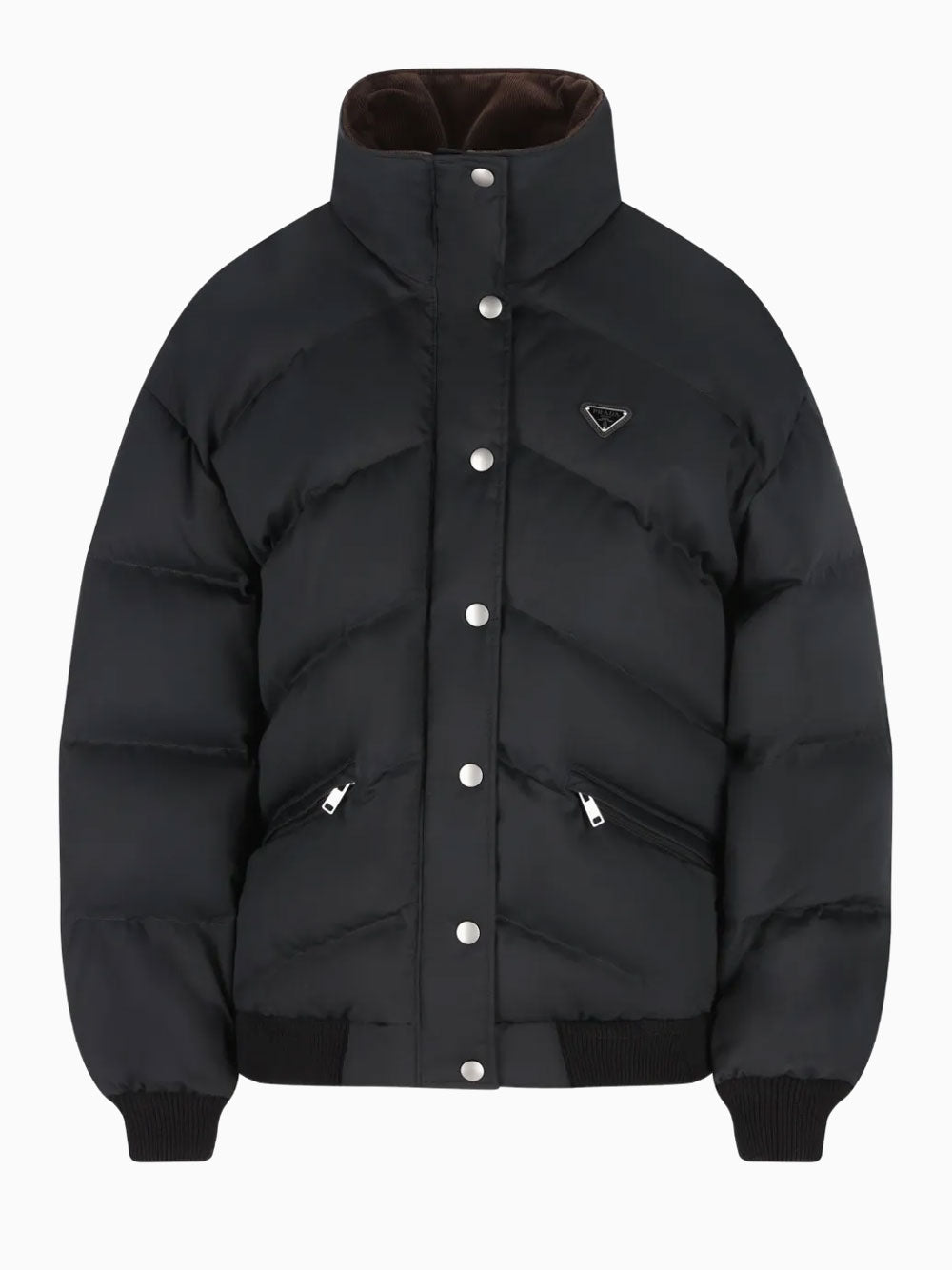 Collar Black Prada Puffer Jacket Down Jacket With Logo