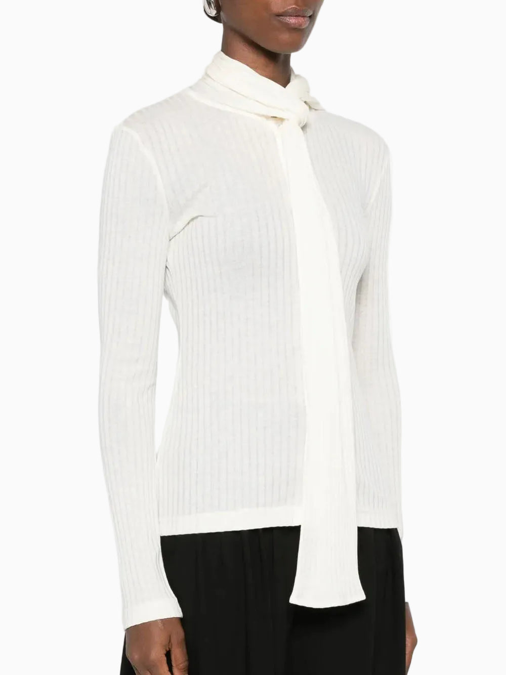 Ribbed bow blouse