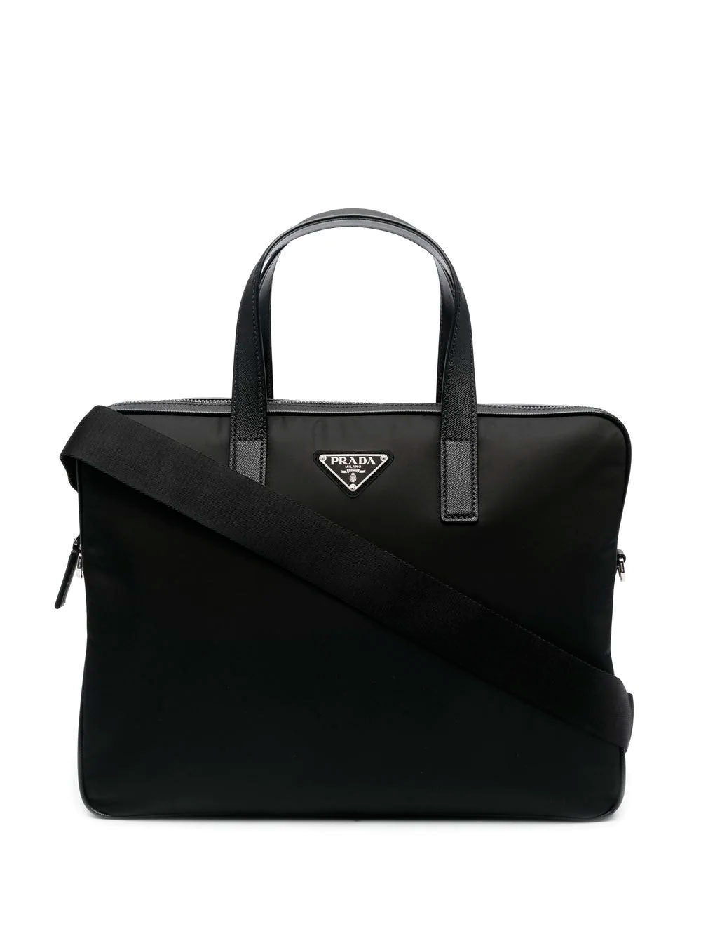 Re-Nylon leather-trimmed briefcase