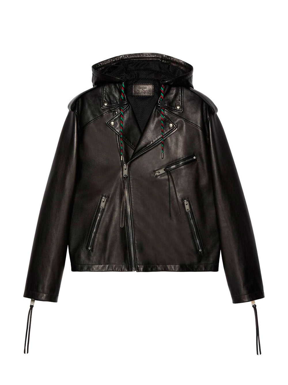 Cazadora de piel con cremallera asimétrica