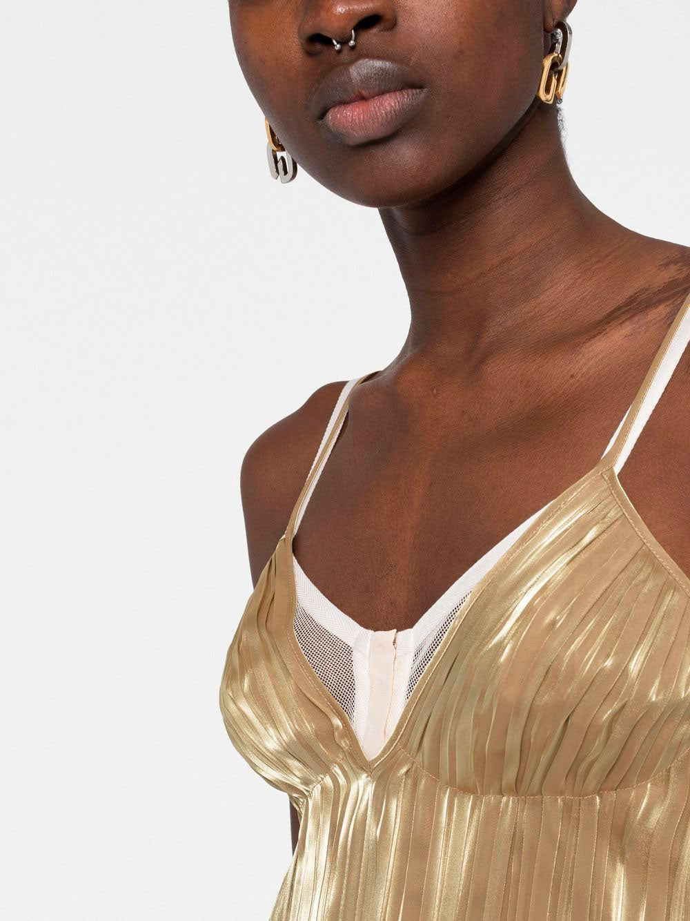 Technical Voile pleated midi dress