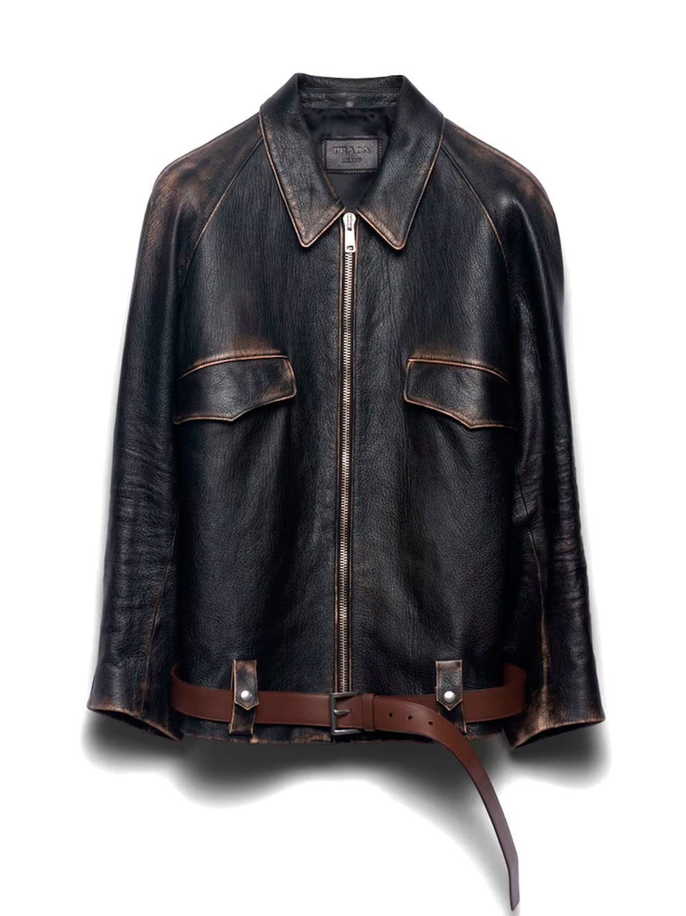 Leather blouson jacket