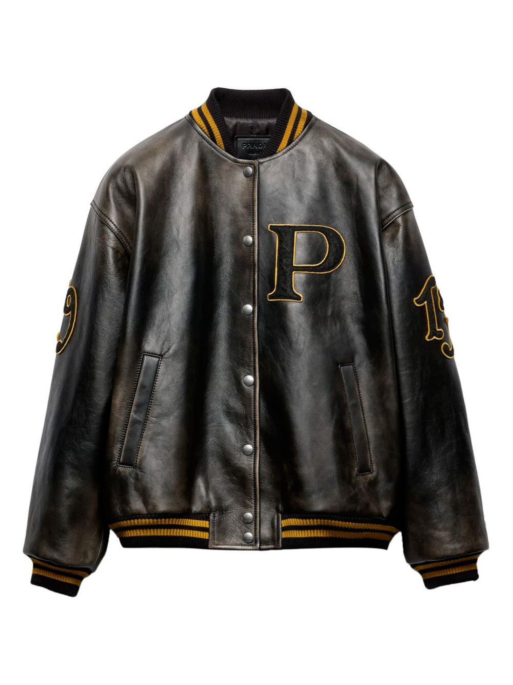 Patch leather bomber jacket