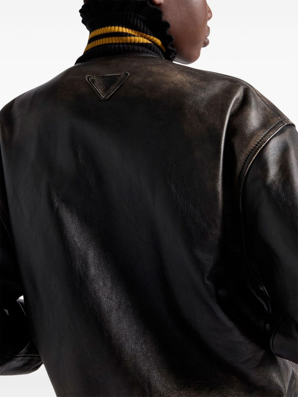 Patch leather bomber jacket