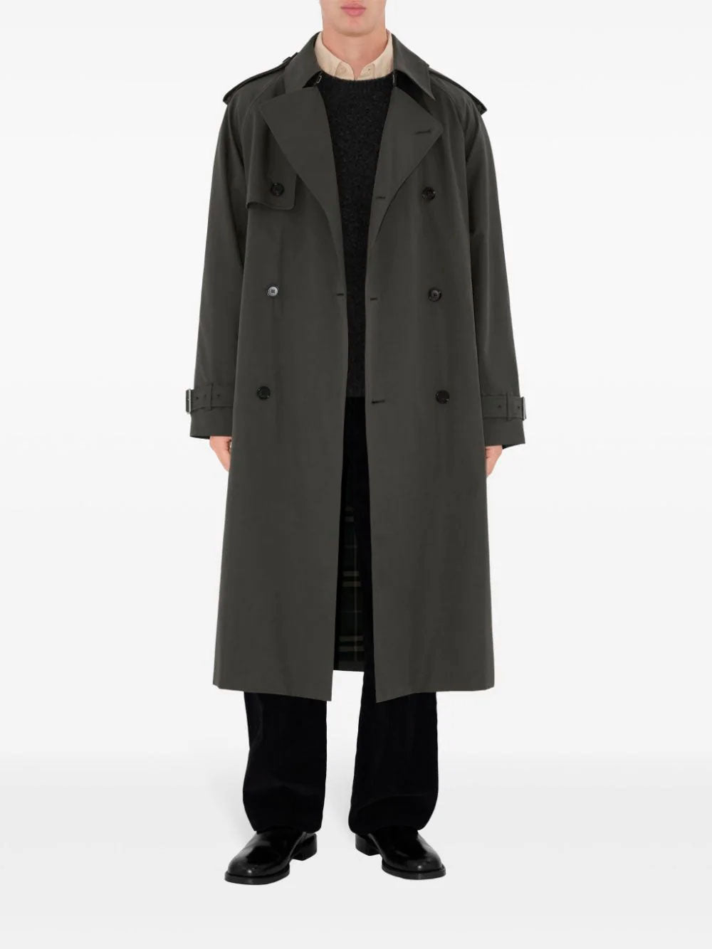 Long gabardine trench coat