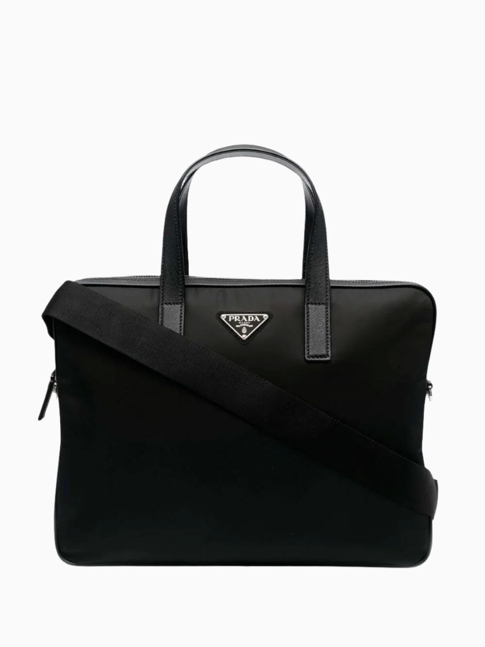 Re-Nylon leather-trimmed briefcase