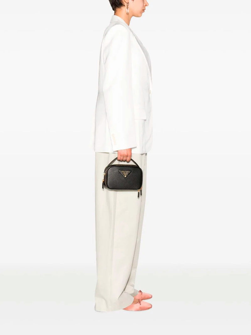 Prada Odette Mini Backpack In Saffiano Leather With Triangular Logo in  Black