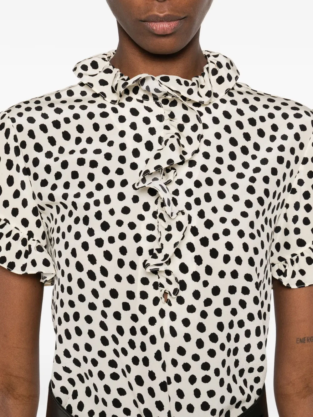 Polka-dot ruffled blouse