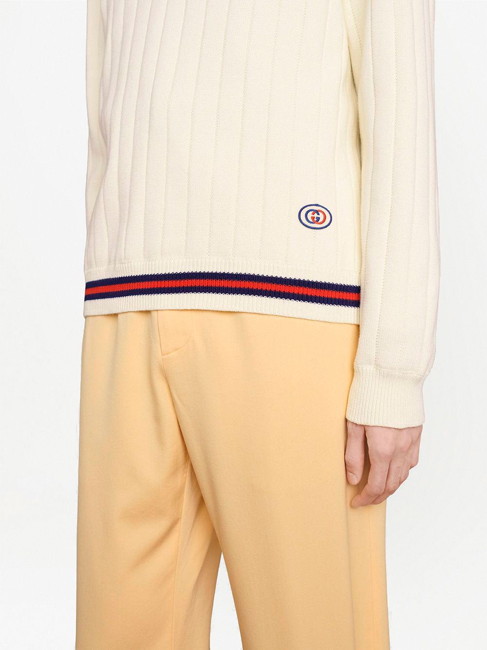 Web stripe V neck knitted jumper Gucci OTTODISANPIETRO