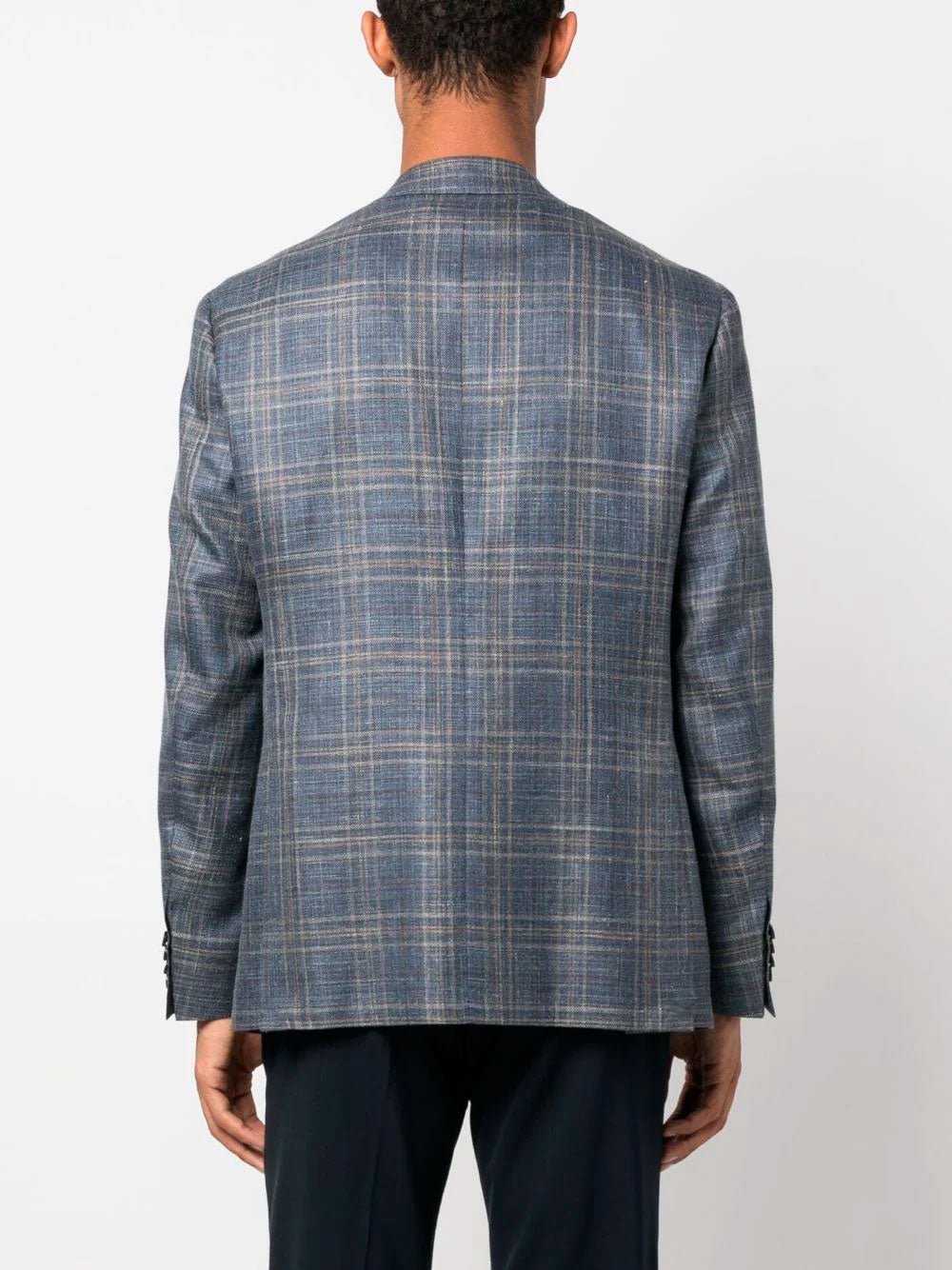 Notched-lapel check-print blazer