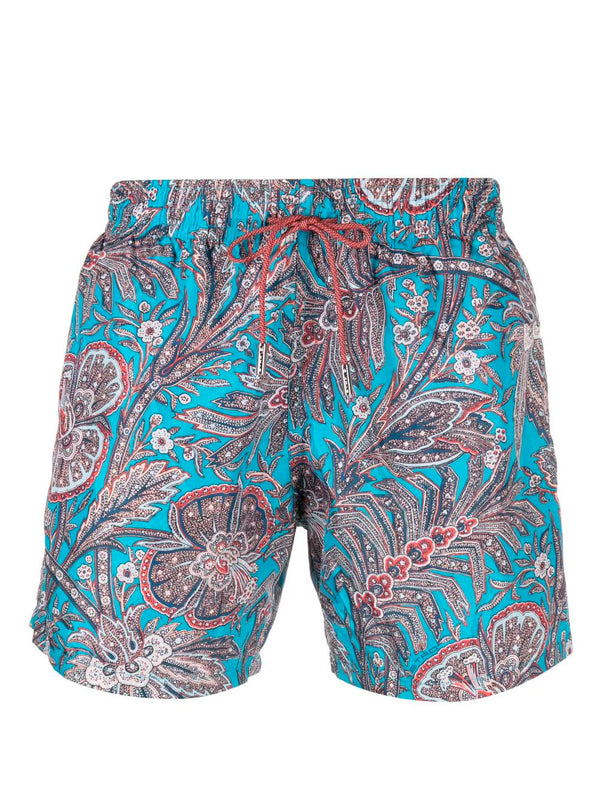 Floral and paisley print swim shorts