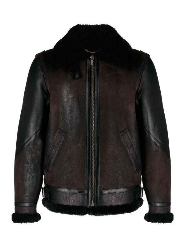 Shearling collar leather jacket