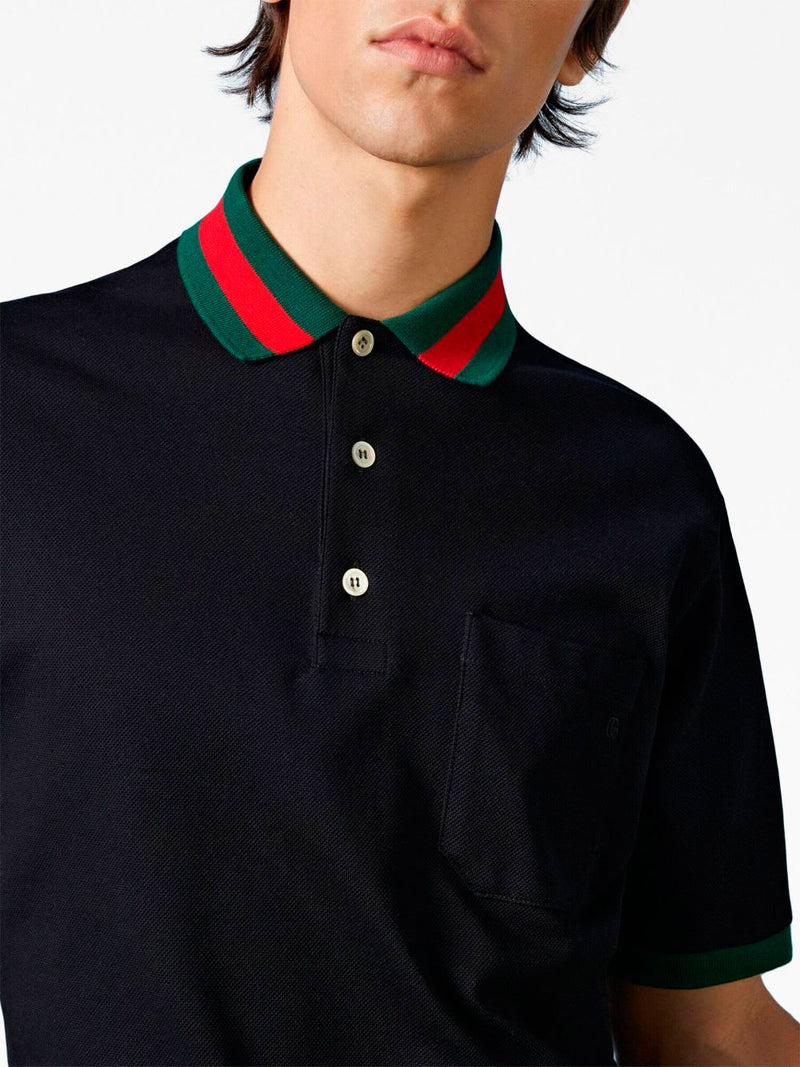 Web stripe-collar piqué polo shirt