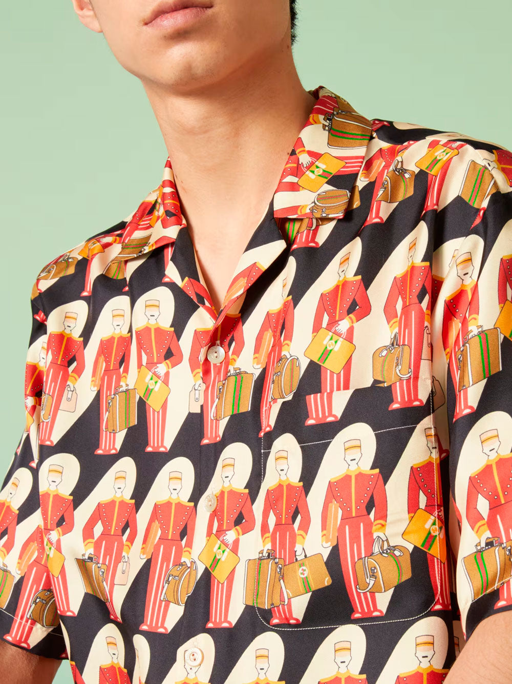 Porter-print silk twill shirt