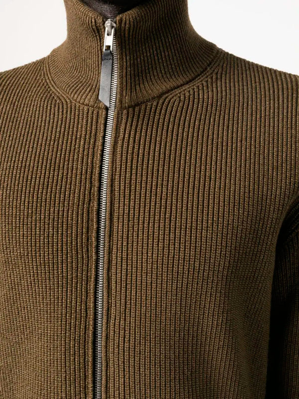 Ribbed-knit zip-up cardigan