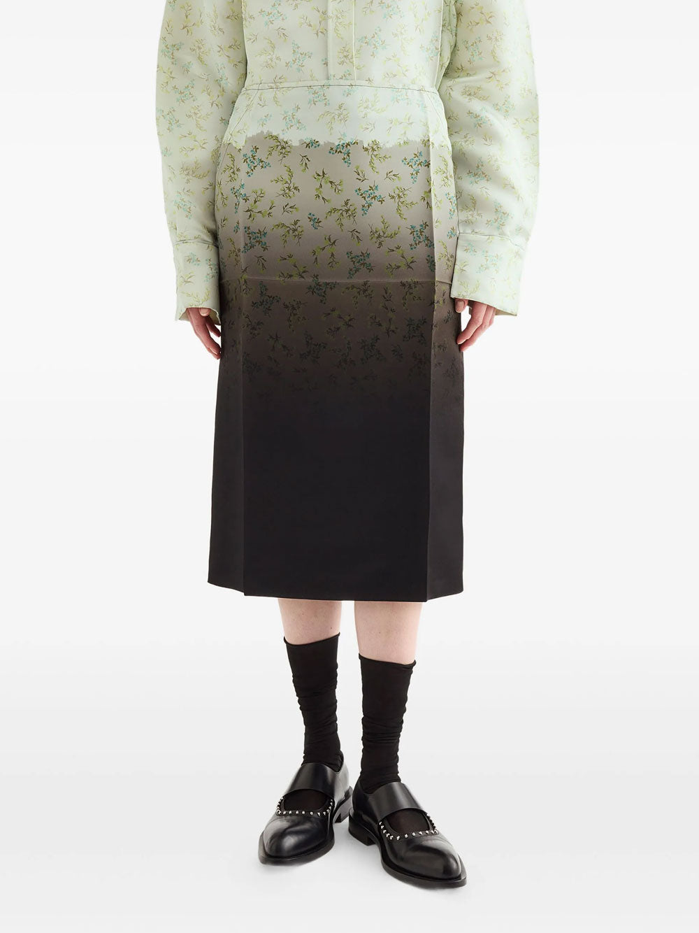 Gradient floral-printed skirt