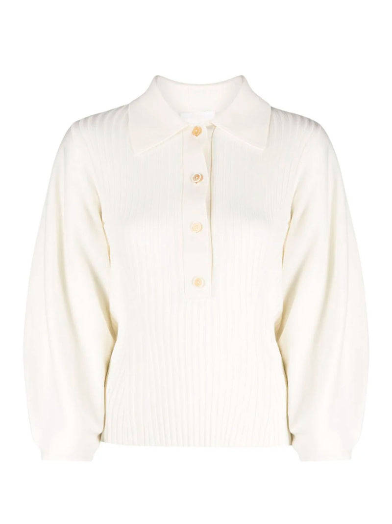 Puff-sleeves polo jumper