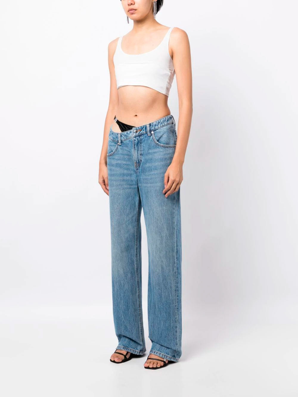 Bikini strap layered straight jeans
