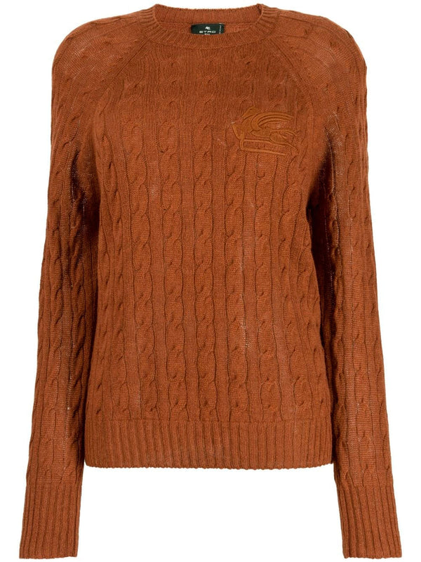 Logo-embroidered cable-knit jumper