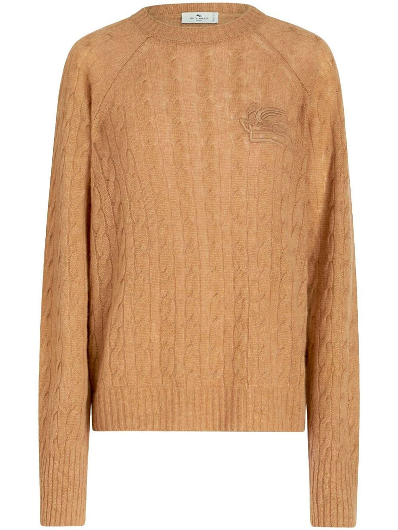 Logo-embroidered cable-knit jumper