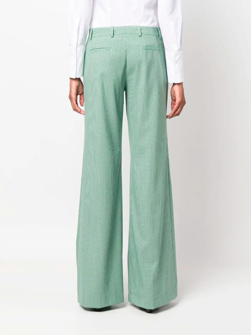 Check-print flared trousers